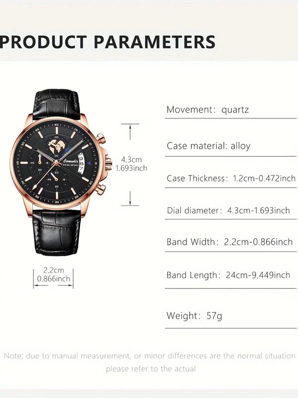 Men's Business Fashion Round Dial Analog Quartz Watch, Fashion Luminous Watch for Party, Daily Clothing Decor, Trendy All-match & Exquisite Waterproof Watch for Birthday Gift with Box