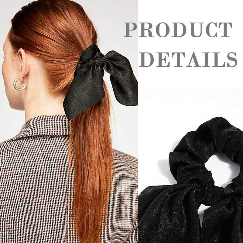 6PCS Hair Scrunchies Satin SilkRabbit Bunny Ear Bow Bowknot Scrunchie Bobbles Elastic Hair Ties Bands Ponytail Holder for Women Accessories