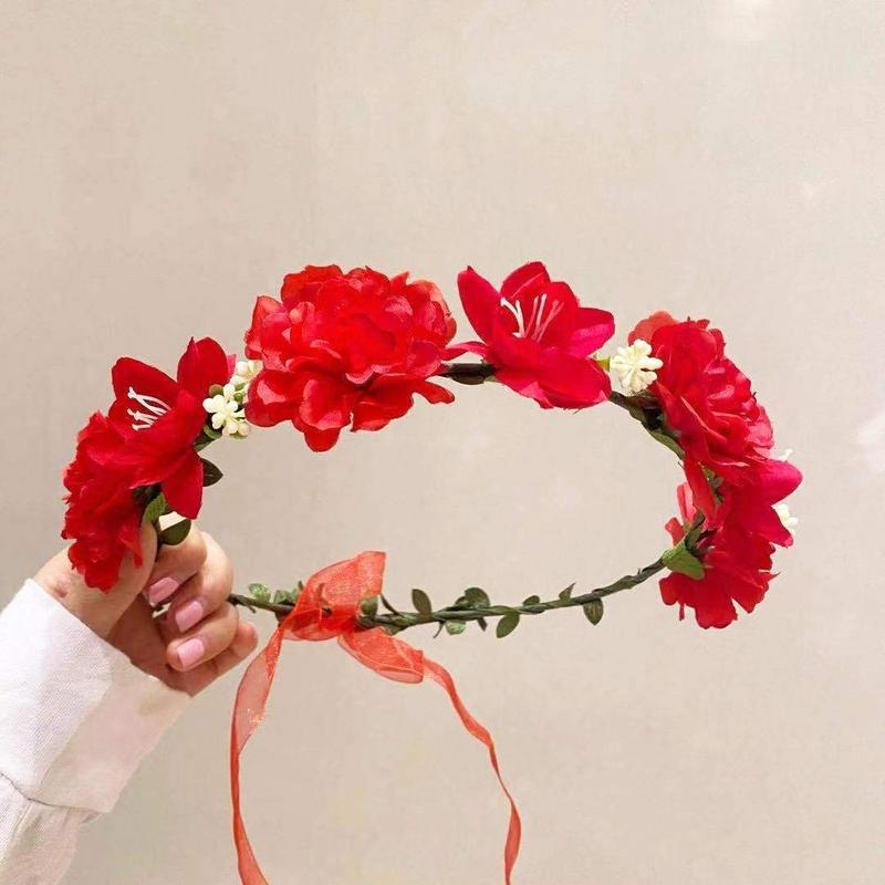 New Fashion Flower Crown Bride Wedding Hair Accessories Gorgeous Flower Headbands Braided Hair Ornament For Women Girl Wreath