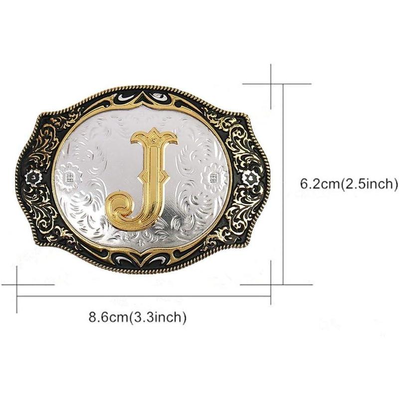 Western Belt Buckle Initial Letters ABCDMRJ to Z Cowboy Rodeo Small Gold Belt Buckles for Men Women