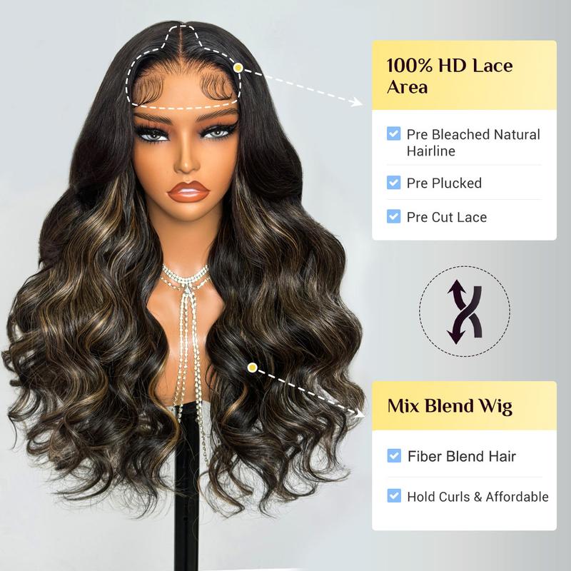 TESLAL  Balayage Wear It and Go Glueless Wig Pre Cut HD Lace 6X6X1 Lace Wig  180% Density Body Wave