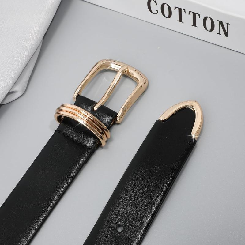 Women Leather Belt Gold Color Buckle Ladies Elegant Faux Leather Waist Belt for Jeans Pants