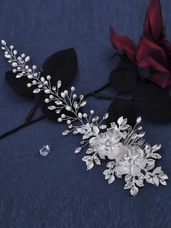 Elegant Flower Design Rhinestone Decorated Hair Band,  Bridal Headwear for Wedding Bridal Party Formal Occasions, Minimalist Headwear Suitable for Hair, Fashion Hair Accessories for Women