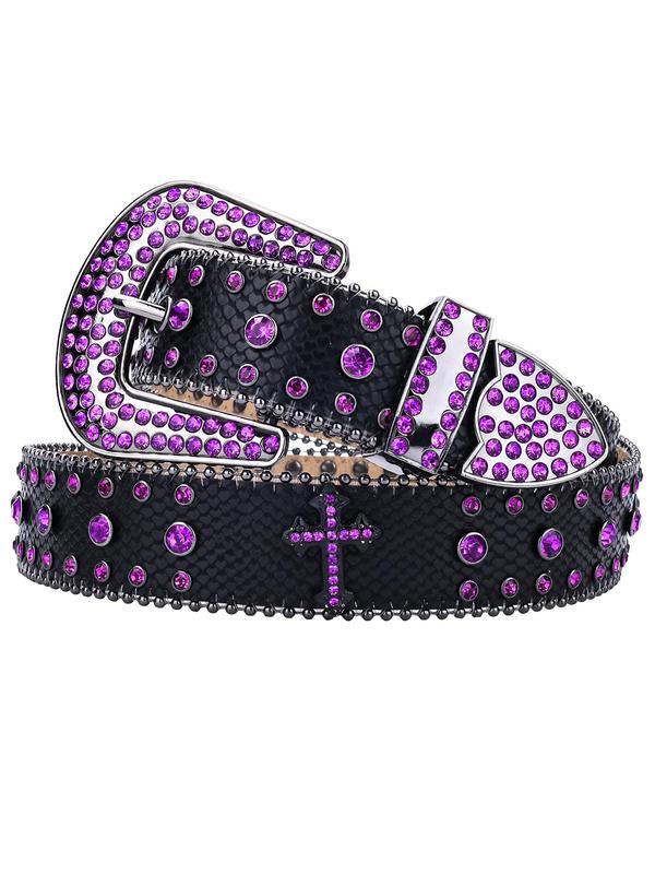 Rhinestone & Cross Decorated Grommet Belt, Punk Style Grommet Eyelet Design Belt for Men & Women, Fashion Belt for Daily Clothing Decor, Trendy All-match & Exquisite Belt for Birthday Gift