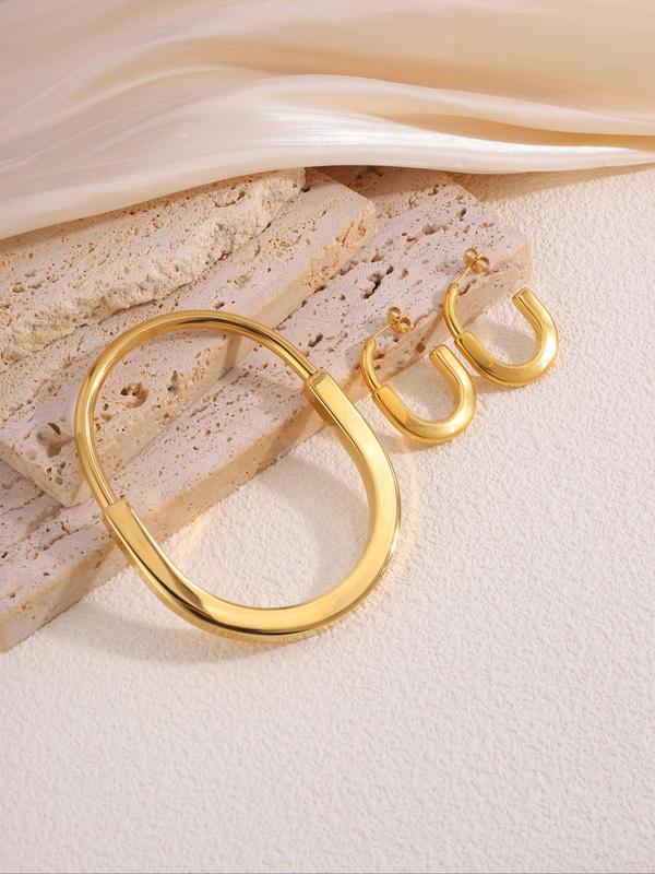 Minimalist Temperament Bangle & Hoop Earrings, Fashion Jewelry for Party, Daily Decor, Trendy All-match & Exquisite Jewelry for Birthday Gift