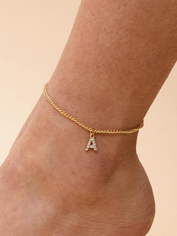 Fashion Letter Detail Anklet for Women & Girls, Rhinestone Decor Stainless Steel Anklet for Party, Daily Clothing Decor, Trendy All-match Jewelry for Birthday Gift