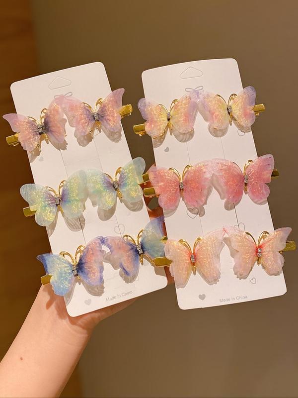 Cute Ombre Butterfly Design Hair Clips, Colorful Hair Accessories for Girls, Fashion Hair Accessories for Party, Daily Clothing Decor