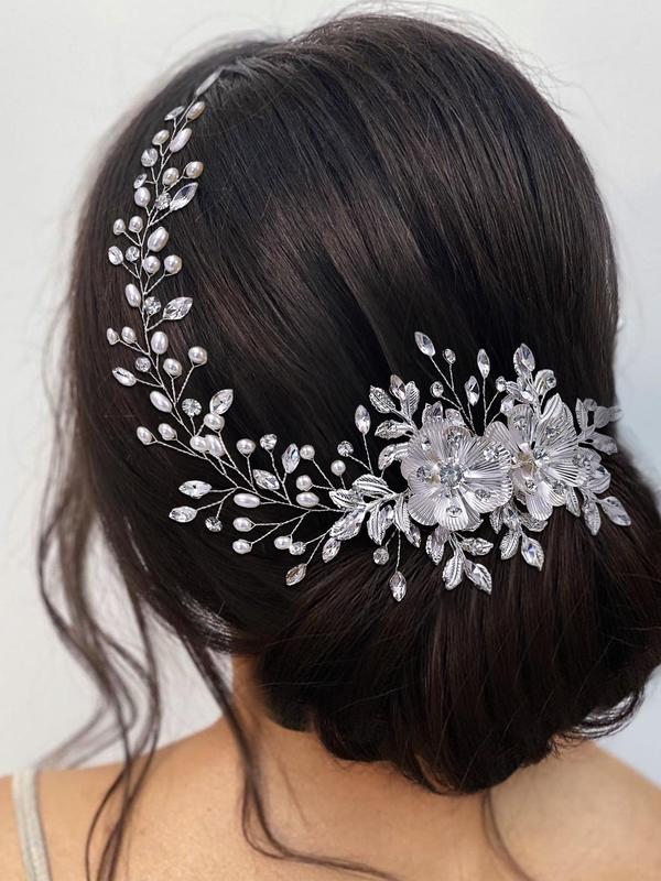 Elegant Flower Design Rhinestone Decorated Hair Band,  Bridal Headwear for Wedding Bridal Party Formal Occasions, Minimalist Headwear Suitable for Hair, Fashion Hair Accessories for Women