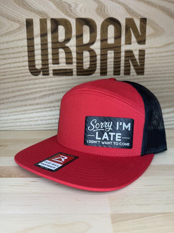 Sorry I'm Late Custom Leatherette Patch Trucker Style, FlexFit, and Evolve Ponytail Hats trucker hat unique gift unisex hat