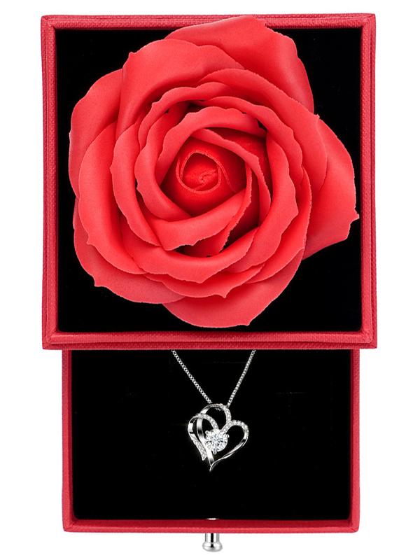 2 Piece Gifts Set for Women,  Light Up Rose in Glass-Preserved Rose with Heart Necklace,Gifts for Mom boyfriend Wife Women Sister Grandma Girlfriend Her, Mothers Gifts Day from Daughter Son Birthday Christmas Valentines Day rose box