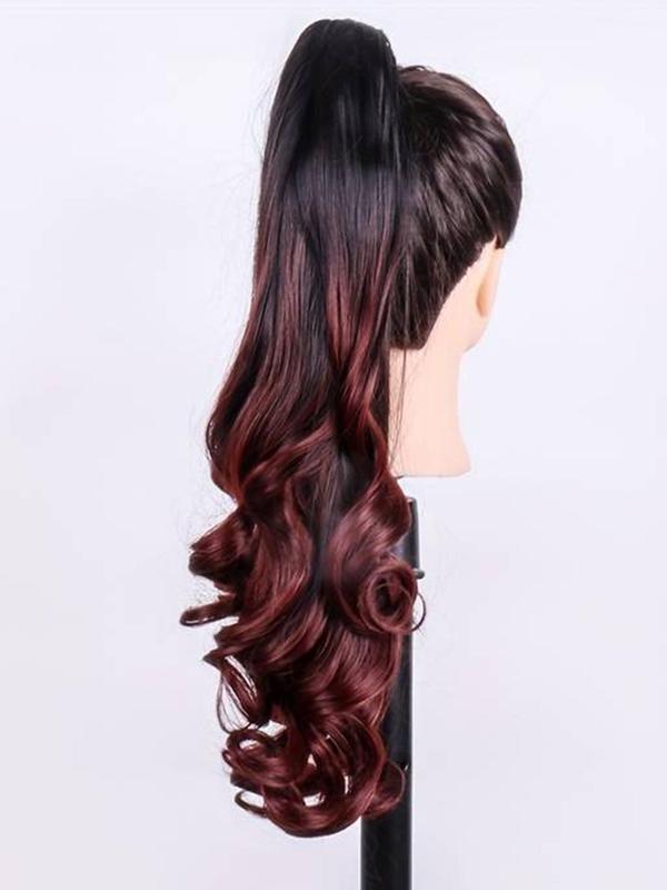 20 Inch Long Wavy Black & Red Ponytail Extension, Fashionable Gorgeous Fluffy Wigs with Claw Clip for Women, Synthetic Hair Extensions for Party, Daily Use