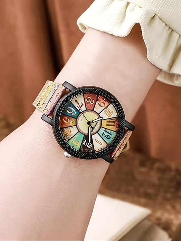 Men's Vintage Round Dial Quartz Watch, Fashionable Wristwatch with PU Leather Strap, Trendy All-match & Exquisite Watch for Birthday Gift with Box