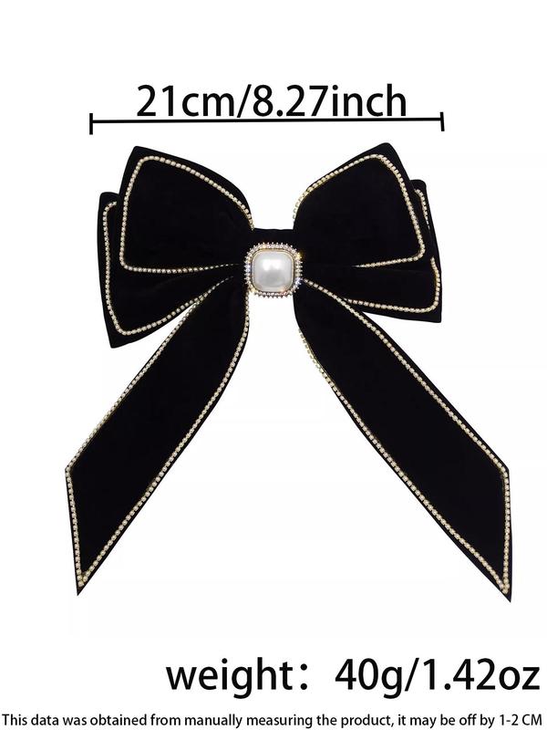 Women's Elegant Rhinestone & Faux Pearl Decor Hair Clip, Trendy Exquisite Bowknot Hair Clip, Chic Hair Accessories for Hairstyle Decor