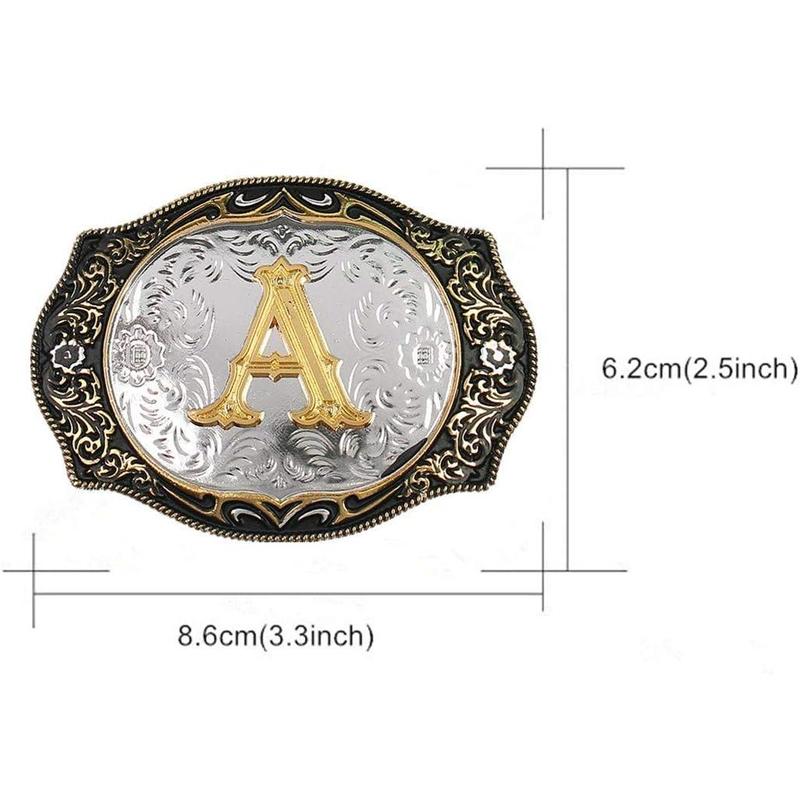 Western Belt Buckle Initial Letters ABCDMRJ to Z Cowboy Rodeo Small Gold Belt Buckles for Men Women