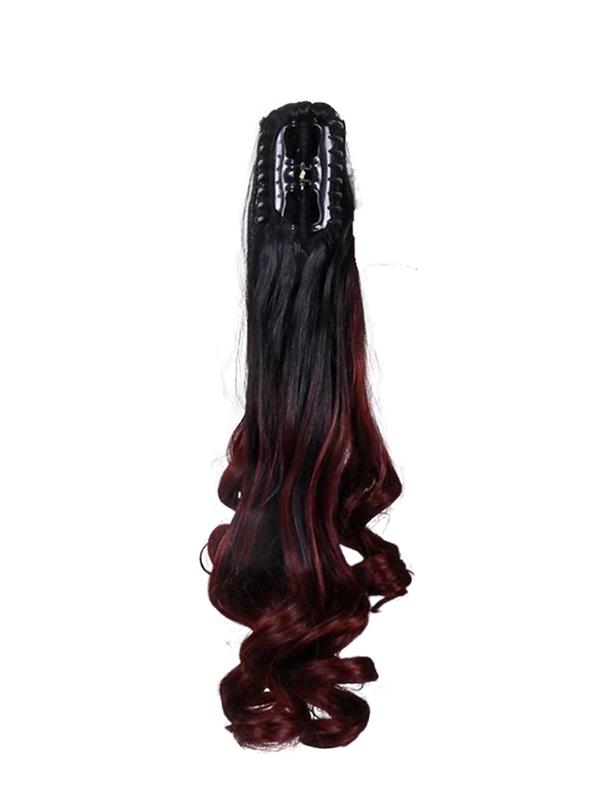 20 Inch Long Wavy Black & Red Ponytail Extension, Fashionable Gorgeous Fluffy Wigs with Claw Clip for Women, Synthetic Hair Extensions for Party, Daily Use