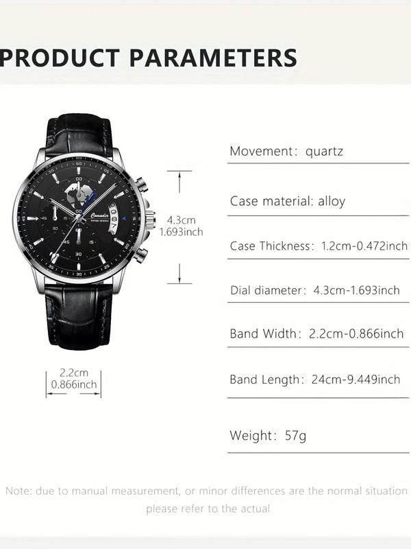 Men's Business Fashion Round Dial Analog Quartz Watch, Fashion Luminous Watch for Party, Daily Clothing Decor, Trendy All-match & Exquisite Waterproof Watch for Birthday Gift with Box