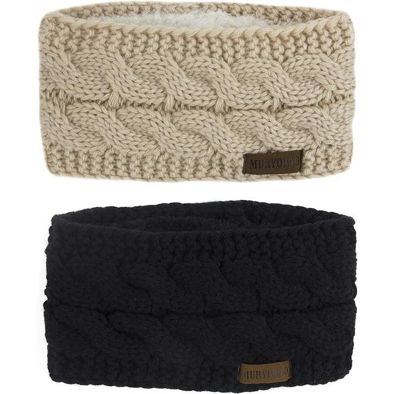 2 Pack - Cozy Fleece-Lined Cable Knit Ear Warmer Headband Set for Women - Stay Warm and Stylish in Winter