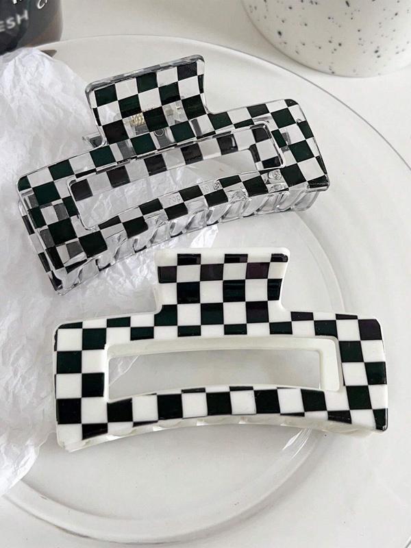 Checkerboard Pattern Hair Claws Set, Casual and Versatile Hair Accessories for Women, Minimalist Headwear Suitable for Thick Hair