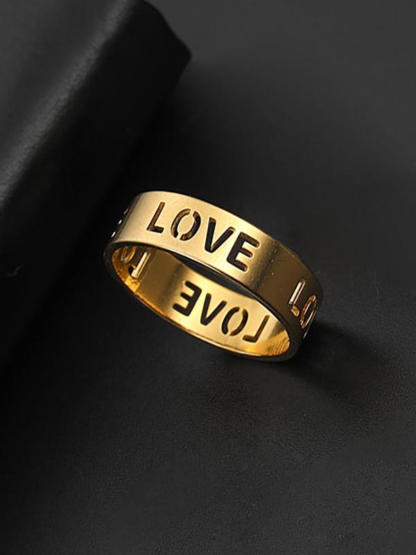 Fashionable All-match Hollow out Letter Design Stainless Steel Ring,  New Trend Letter Design Ring, Casual Jewelry for Women, Engagement Gift