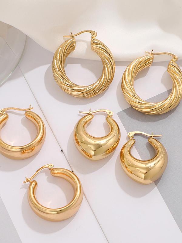 3 Pairs Fashion Elegant Simple Geometric Design Hoop Earrings For Women, Trendy Twist Zinc Alloy Ear Jewelry For Party