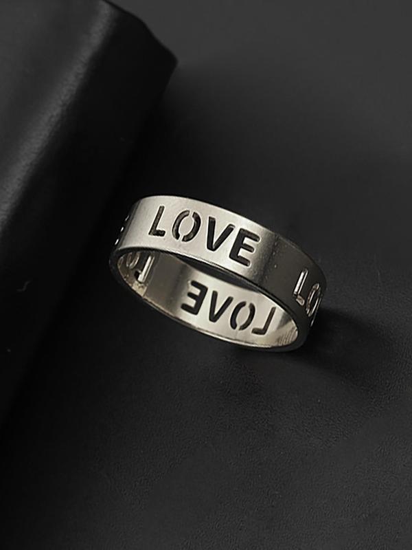 Fashionable All-match Hollow out Letter Design Stainless Steel Ring,  New Trend Letter Design Ring, Casual Jewelry for Women, Engagement Gift