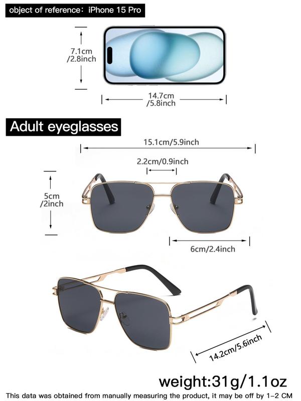 Unisex Minimalist Sunglasses, Vintage Trendy Square Aviator Sunglasses for Everyday Use, Fashion Accessories for Outdoor Summer Vacation Beach Activities