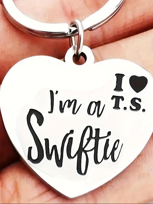 I'm A Swift Letter Pattern Keychain, Heart Shaped Stainless Steel Keychain for Women & Men, Fashion Accessories for Daily Use