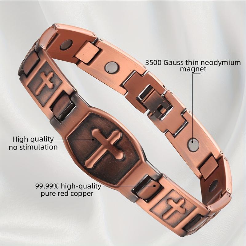 Men's Pure Copper Magnetic Bracelet, Men's Super Strong Magnetic Cross Bracelet, Men's Copper Cross Bracelet, Copper Jewelry Gift with Size Tool