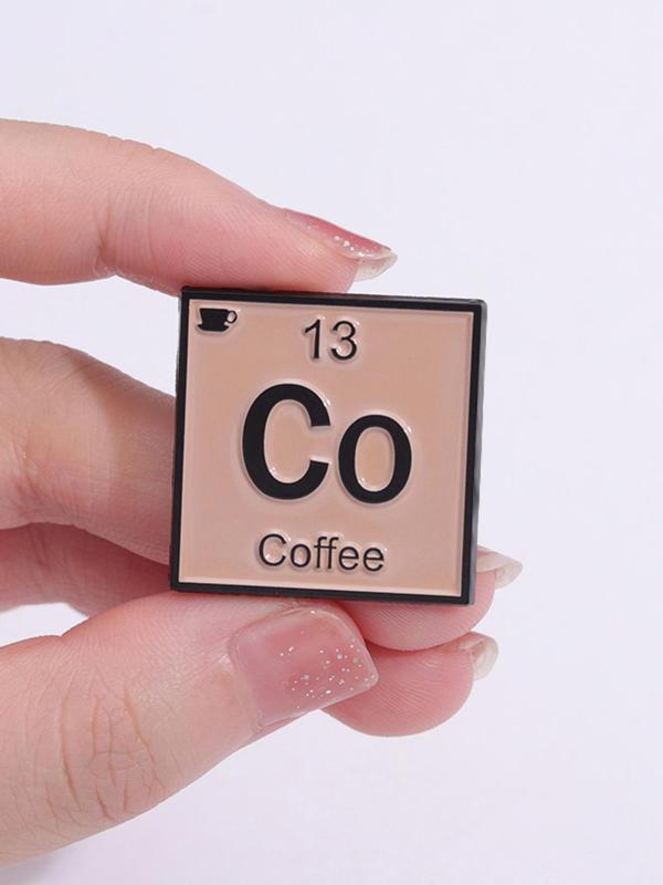 Fashion Unique Coffee Element Personality Brooch, Simple Plain Letter Engraved Geometric Square Design Alloy Accessories, Unisex