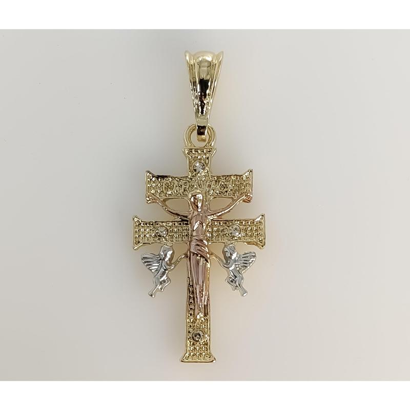 Plated Tri-Color Holy Cross of Caravaca Pendant