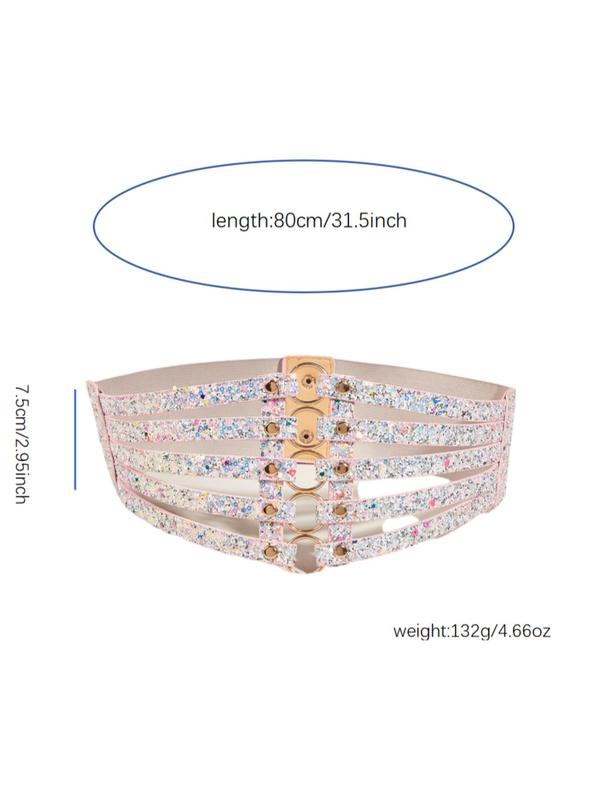 Women's Glitter Decorated Wide Belt, Waistband for Party, Daily Clothing Decor, Trendy All-match & Exquisite Clothes Accessories for Women