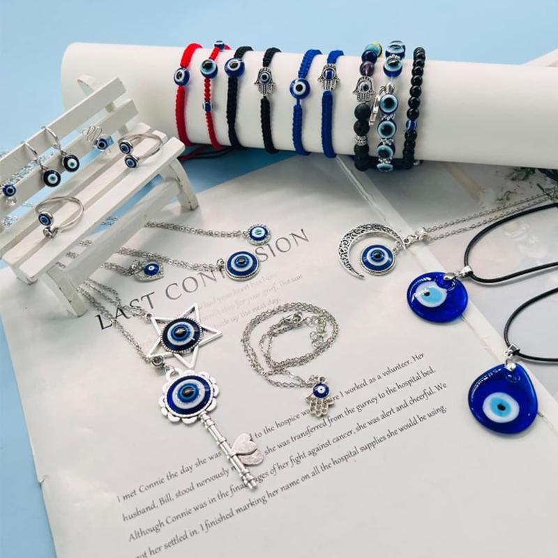 23 Pieces Evil Eye Necklace Pendant for Women Men Turkish Lucky Blue Eyes Amulet Leather Rope Evil Eyes Earrings Bracelets Jewelry Set