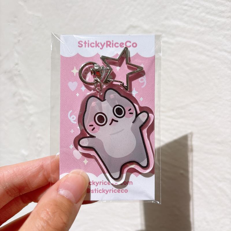 StickyRiceCo Cute Cat Meme Glitter Acrylic Keychains