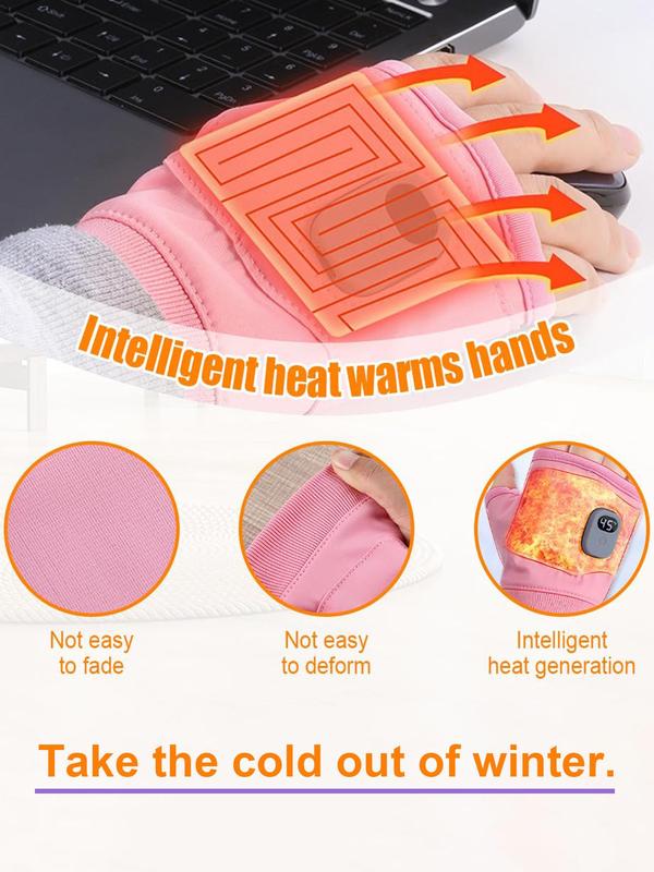 USB Rechargeable Heated Gloves, 3-level Temperature Control Fingerless Heating Gloves, Winter Hand Warmer for Work Cycling Skiing Outdoor Snow