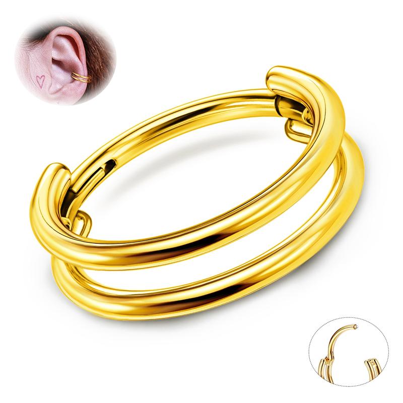 BodyBonita G23 Titanium Cartilage Earring Hoop Stacked Clicker 16G CZ Double Triple Septum Rings Conch Piercing Jewelry Tragus Daith Helix Earrings Nose Rings Hoops for Women Silver Gold 8mm 10mm 12mm