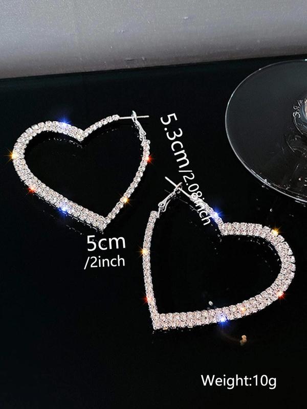 2024 New Dainty Heart Shaped Hoop Earrings As Gift for Girlfriend, Summer Casual Rhinestone Decor Love Matching Earrings Jewelry, Beach Accessories 2024