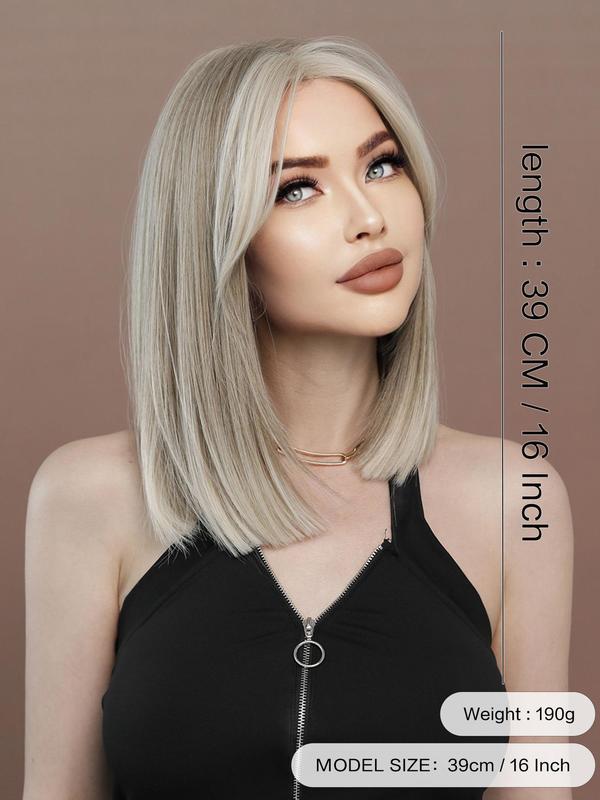 ,16 Inch Short Straight Bob Wigs for Women, Gorgeous Fluffy Wigs without Bangs, Synthetic Lace Front Wigs for Party, Daily Use, Fall Hair Trends 2024 Glueless