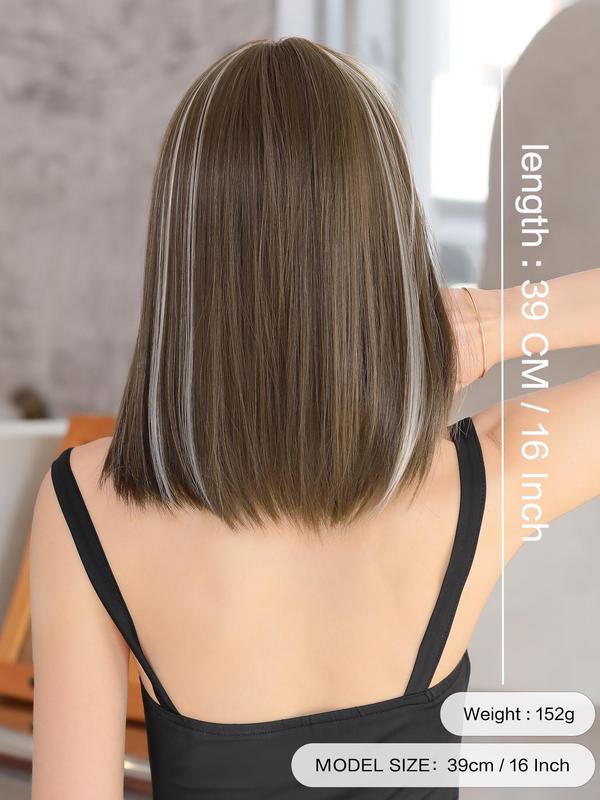 ,16 Inch Short Straight Bob Wigs for Women, Gorgeous Fluffy Wigs without Bangs, Synthetic Lace Front Wigs for Party, Daily Use, Fall Hair Trends 2024 Glueless