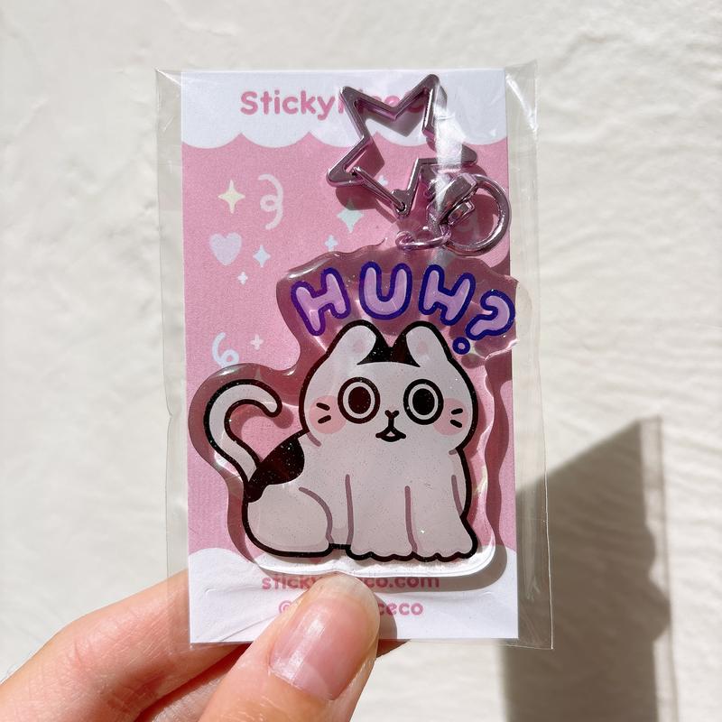 StickyRiceCo Cute Cat Meme Glitter Acrylic Keychains