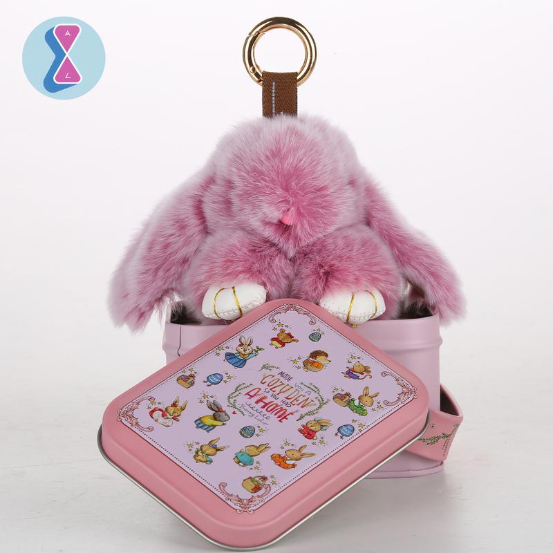 bunnylulu Handmade Fluffy BunnyPomPom Keychain with Tin Box,Gifts for Christmas present，Holiday woman key perfect gift fashion keychain,gifts for mom