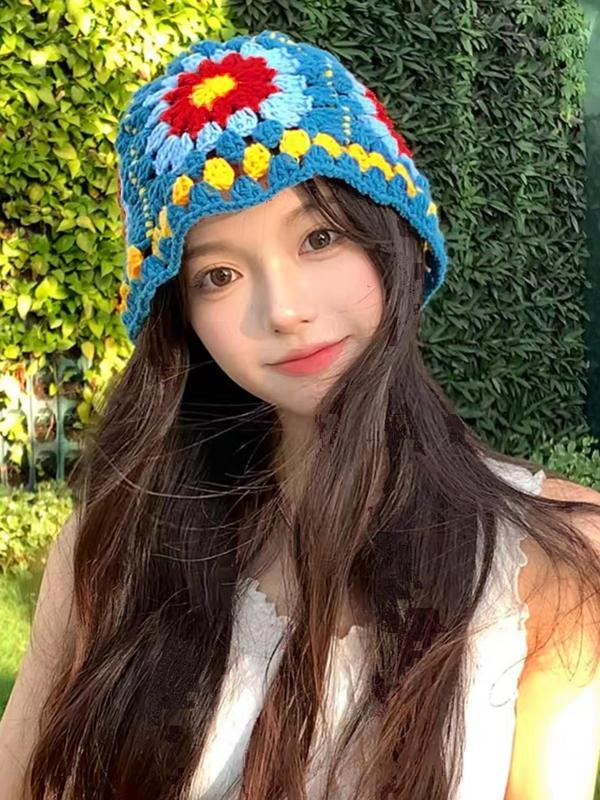 Colorblock Letter Print Knit Hat, Street Style Bucket Hat for Women & Men, Fashion Accessories for Party, Daily Clothing Decor, Back To School Beach Essentials