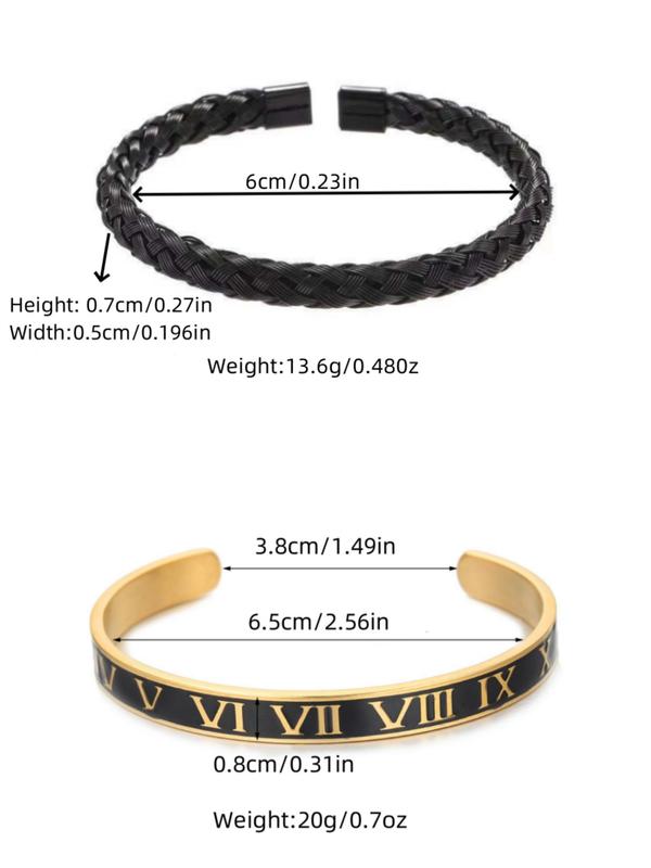 Men's Crown Design Beaded Bangle, Fashionable Braid & Roman Numerals Cuff Bracelet for Party, Daily  Decor, Trendy Exquisite Jewelry for Birthday Gift