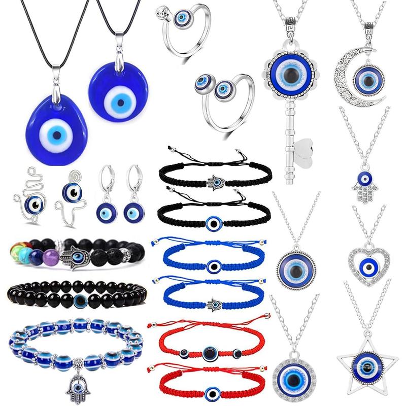 23 Pieces Evil Eye Necklace Pendant for Women Men Turkish Lucky Blue Eyes Amulet Leather Rope Evil Eyes Earrings Bracelets Jewelry Set