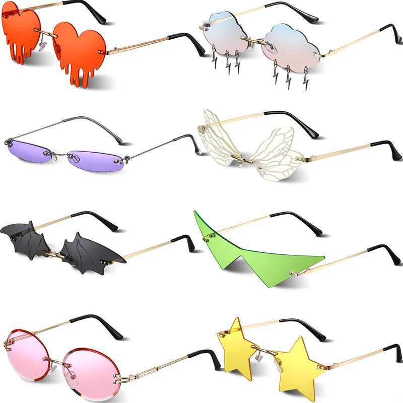 8 Pairs Irregular Sunglasses Set Heart Sunglasses Flame Cloud Butterfly Star Rimless Sunglasses Party Favors