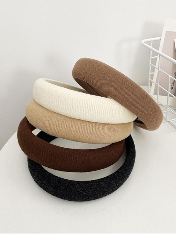 Simple Plain Wide Band Sponge Headband, 5pcs Vintage Non-slip Hair Accessories for Women & Girls, Daily Casual Versatile Hair Accessories for Daily Use