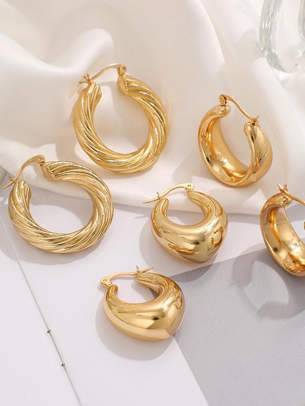 3 Pairs Fashion Elegant Simple Geometric Design Hoop Earrings For Women, Trendy Twist Zinc Alloy Ear Jewelry For Party