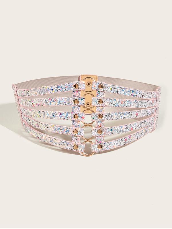 Women's Glitter Decorated Wide Belt, Waistband for Party, Daily Clothing Decor, Trendy All-match & Exquisite Clothes Accessories for Women