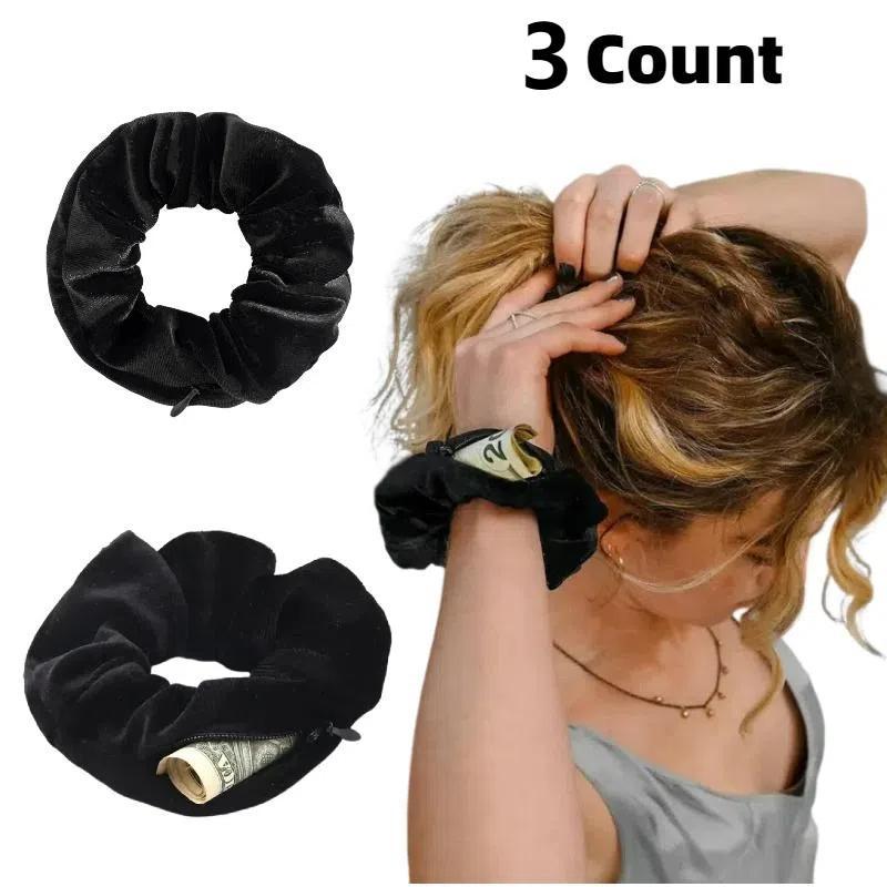 Solid Color Scrunchie with Secret Compartment, Portable Covert Storage Accessory, Hair Tie for Home Office Dormitory Outdoor