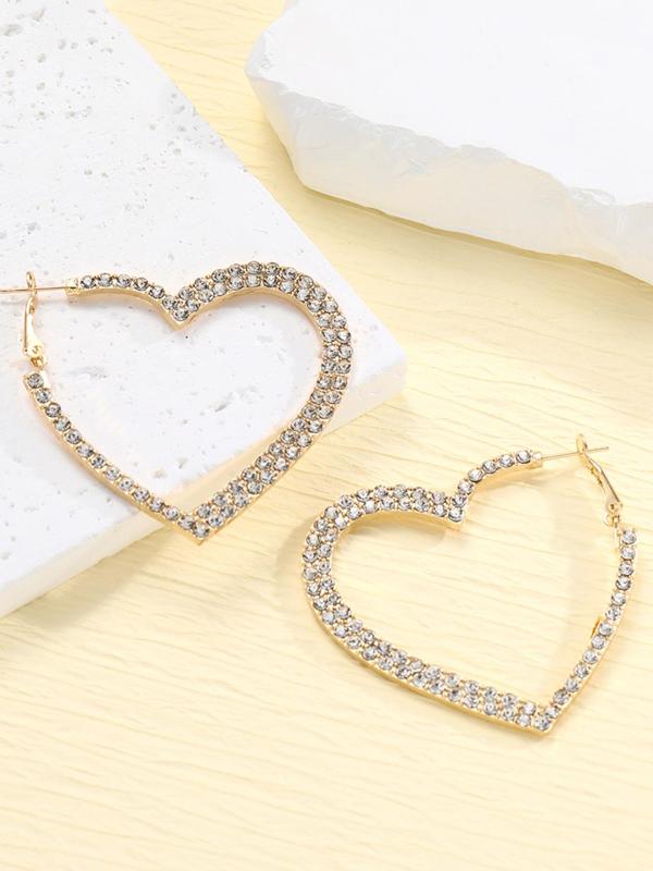 2024 New Dainty Heart Shaped Hoop Earrings As Gift for Girlfriend, Summer Casual Rhinestone Decor Love Matching Earrings Jewelry, Beach Accessories 2024