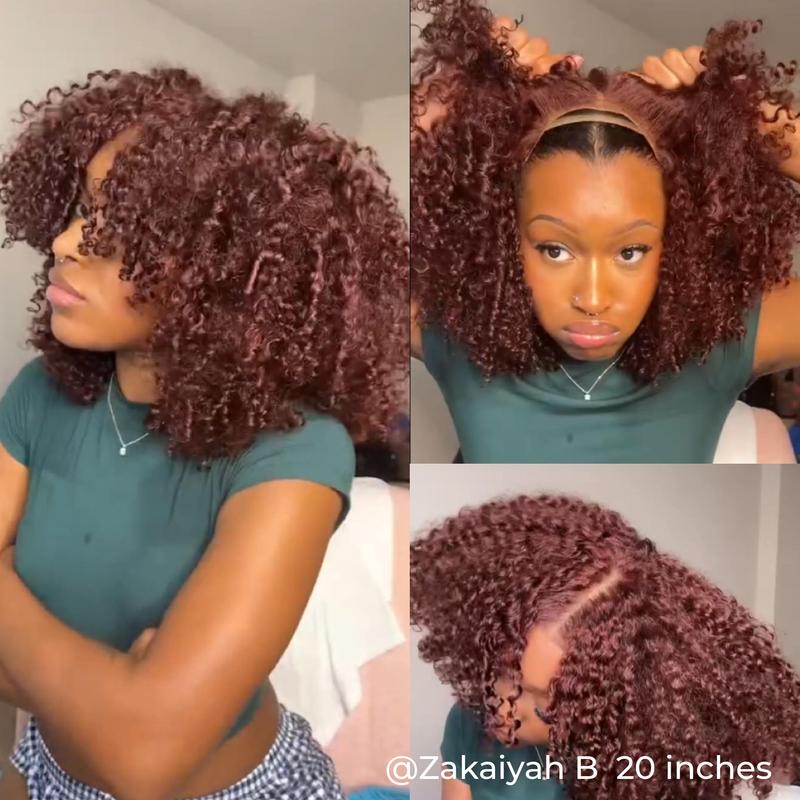 ISEE Wear Go Kinky Curly Glueless 6*4 HD Lace Closure Natural Black & Reddish Brown & Highlight Brown Human Hair Wig With Natural Hairline Beginner Friendly